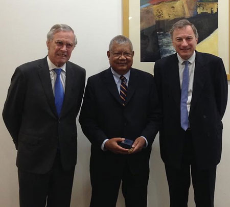 Chief Justice of Palau with Federal Court Justices during a visit to the Federal Court, October 2014